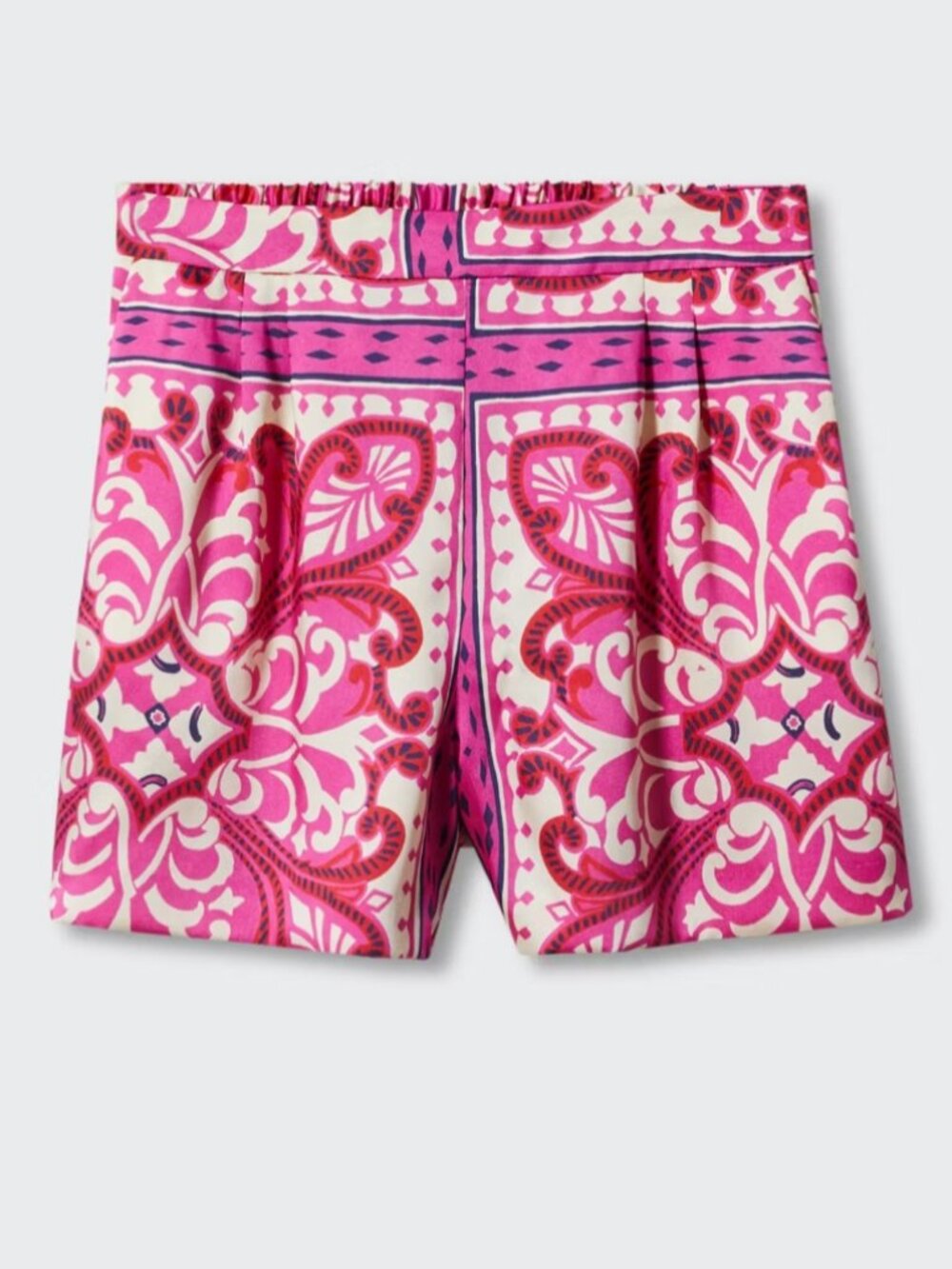 MNG magenta pink baroque print satin shorts Sz XS
